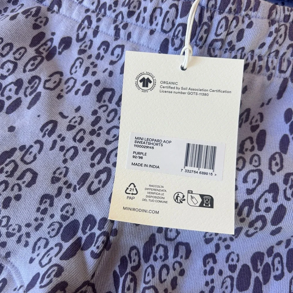 Mini Rodini Purple Leopard Print Sweatshirt and Shorts Set 92/98 1.5-3Y NWT